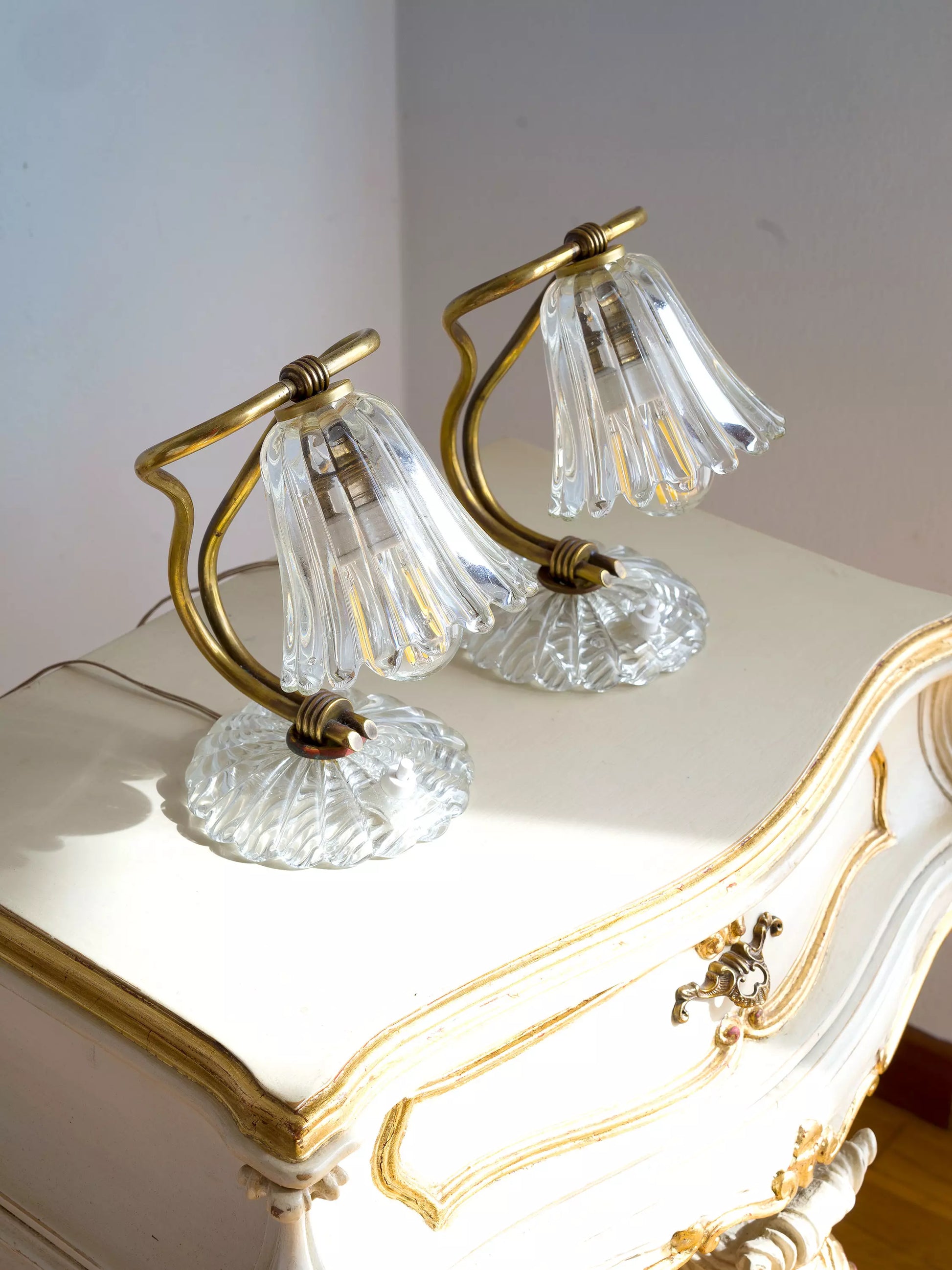 Coppia di lampade da comodino Seguso, anni 40 Lo Stile Italiano