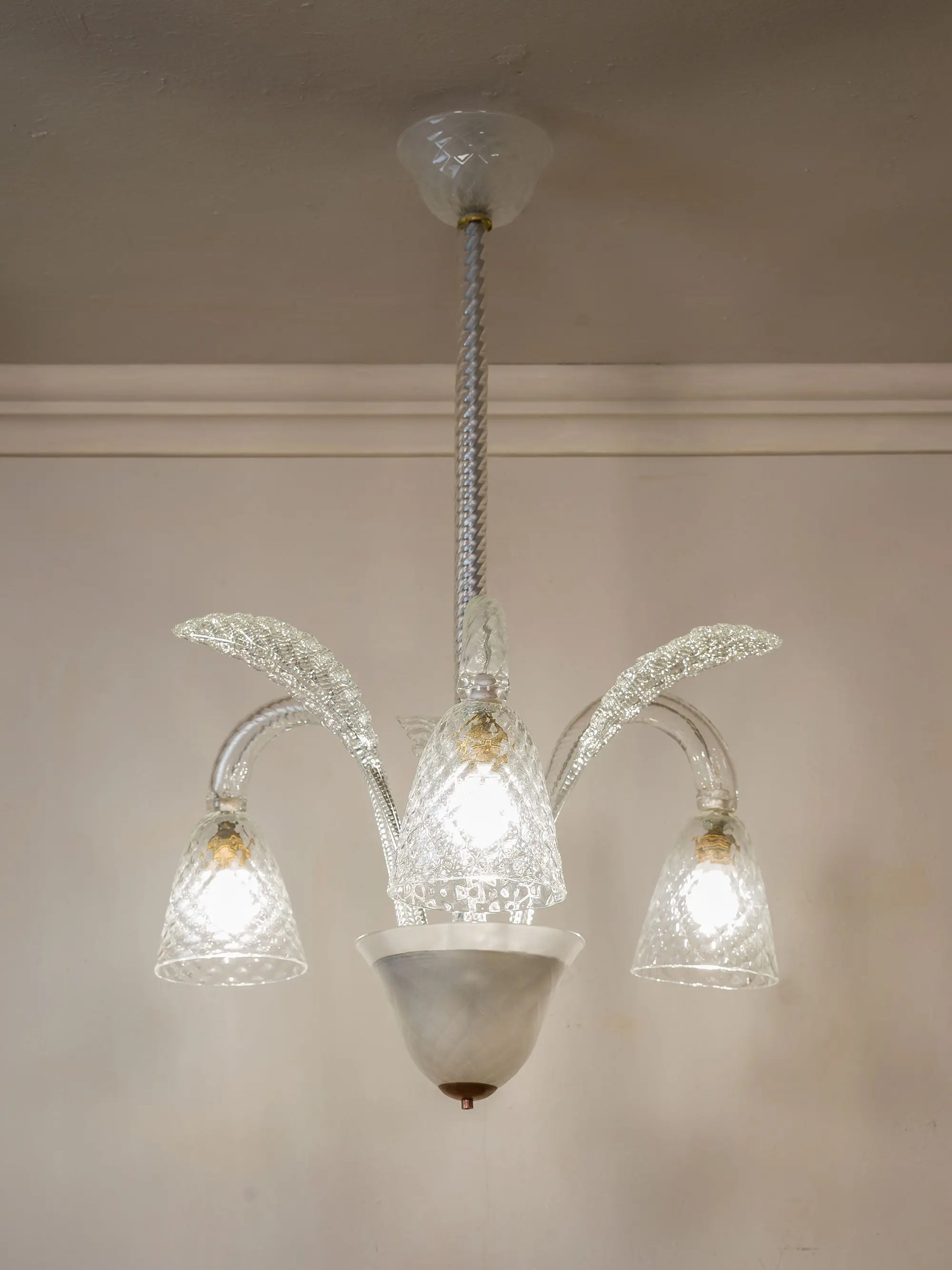 Lampadario di Murano Art Déco in Vetro Soffiato, 3 luci - Anni '30 | Lo Stile Italiano