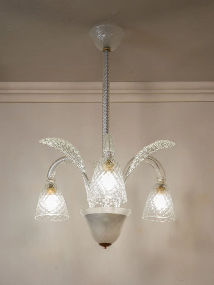 Lampadario di Murano Art Déco in Vetro Soffiato, 3 luci - Anni '30 | Lo Stile Italiano