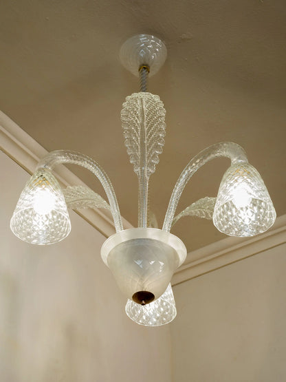 Lampadario Art Déco a tre luci in vetro trasparente | Lo Stile Italiano