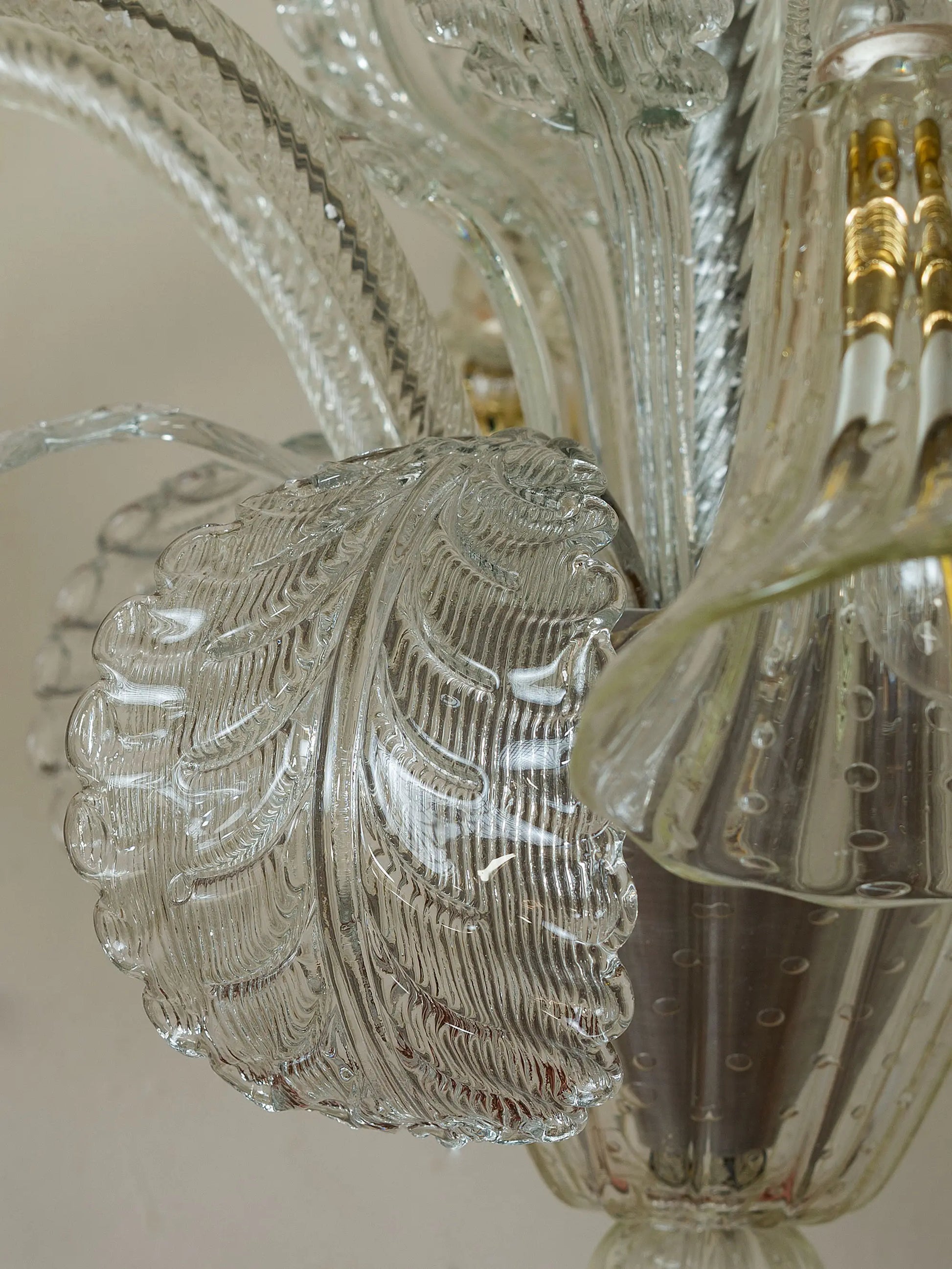 Lampadario da soffitto in vetro soffiato anni 40, firmato Barovier & Toso | Lo Stile Italiano