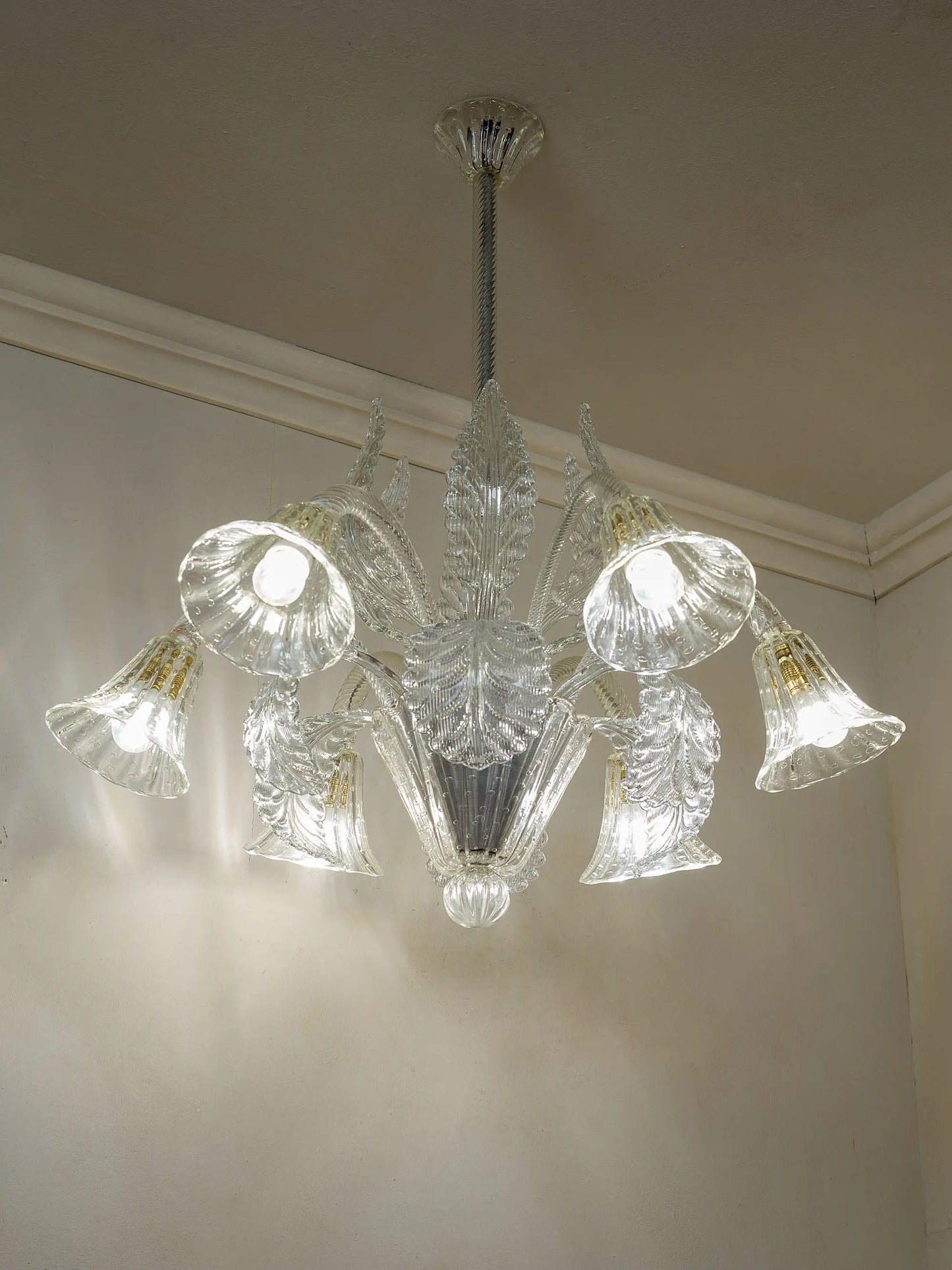 Lampadario Art Déco in vetro soffiato di Murano con  | Lo Stile Italiano