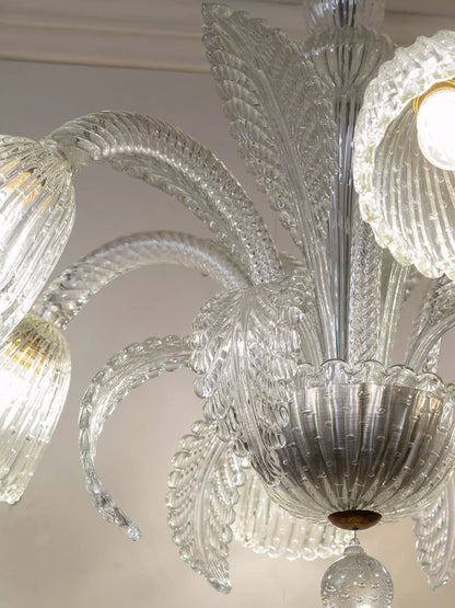Lampadario Art Déco Murano bullicante con sei luci e bracci torchon, anni ’30 | Lo Stile Italiano