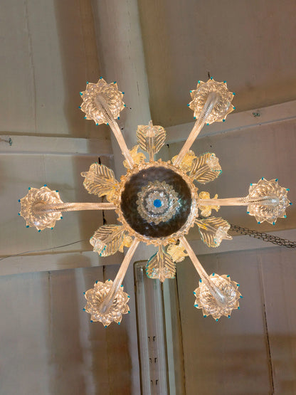 Lampadario di Murano anni ’50 in vetro soffiato con fiori e foglie | Lo Stile Italiano