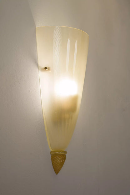 Lampada a muro Vintage Anni '70 in Vetro di Murano con Decorazioni in Foglia Oro Zecchino