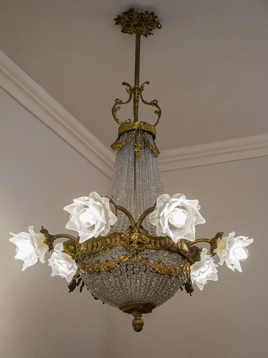 Lampadario Belle Epoque di cristallo a sei luci | Lo Stile Italiano