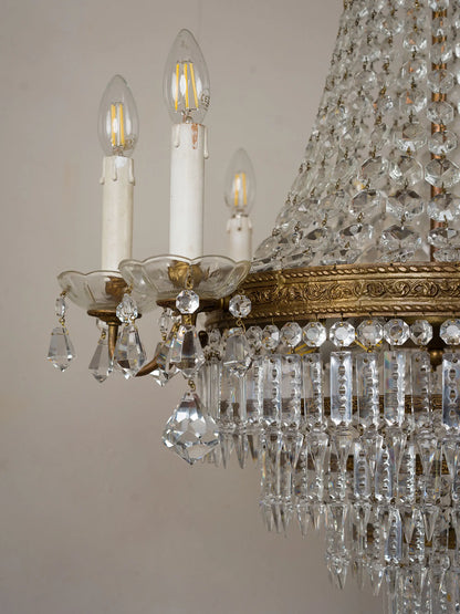 Lampadario italiano anni 1950–1960 con cristalli trasparenti sfaccettati | Lo Stile Italiano 
