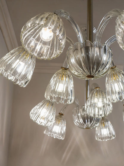 Coppia lampadari Art Déco in vetro di Murano trasparente | Lo Stile Italiano 