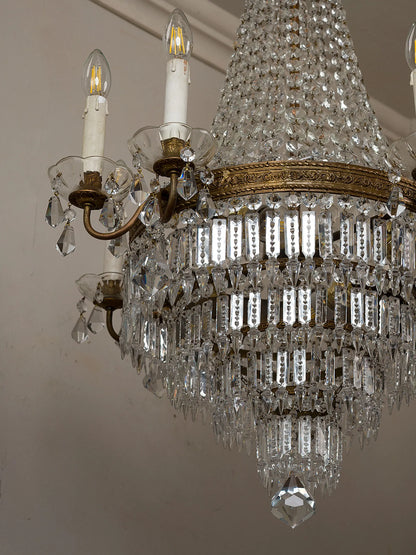 Lampadario italiano in cristallo molato con impianto elettrico restaurato | Lo Stile Italiano 