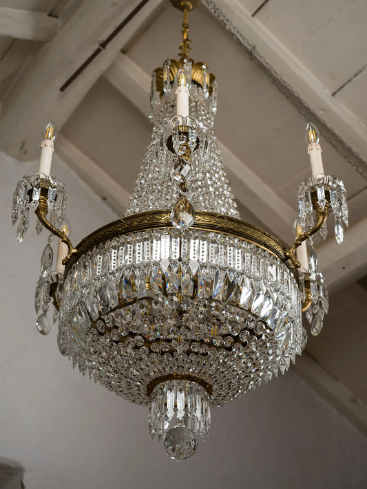 Grande Lampadario in Cristallo a Mongolfiera con 18 luci in Stile Impero, realizzato in Italia negli anni ’30 | Lo Stilke Italiano