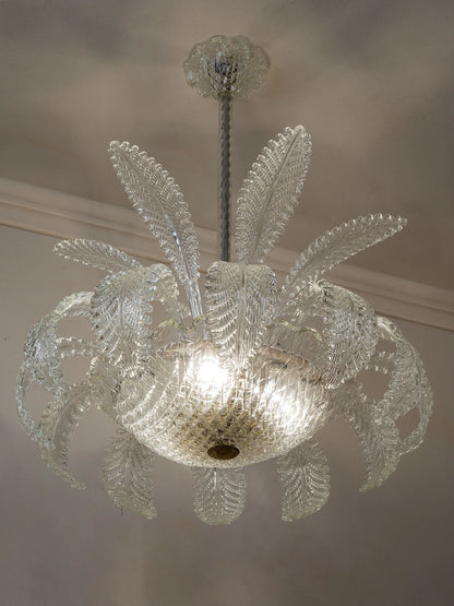 Lampadario vintage italiano anni '30 in vetro di Murano con 18 foglie | Lo Stile Italiano