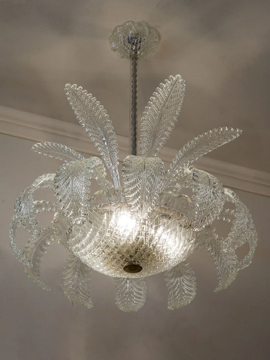 Lampadario vintage italiano anni '30 in vetro di Murano con 18 foglie | Lo Stile Italiano