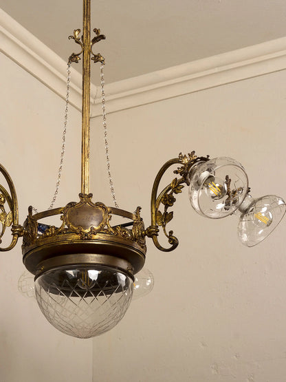 Italian decorative lighting in Liberty style with floral designs and original frosted glass from the first half of the twentieth century. | Lo Stile Italiano