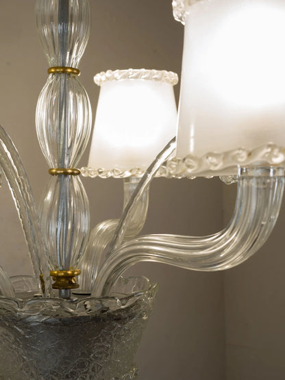 Dettaglio braccio curvo in vetro soffiato trasparente Murano vintage | Lo Stile Italiano 