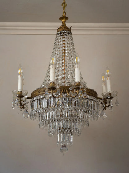 Lampadario stile Impero con catenelle di ottagoni in cristallo molato | Lo Stile Italiano 