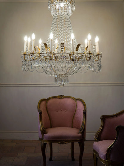 Grande lampadario Impero italiano anni '40 a 13 luci, vista frontale completa | Lo Stile Italiano 
