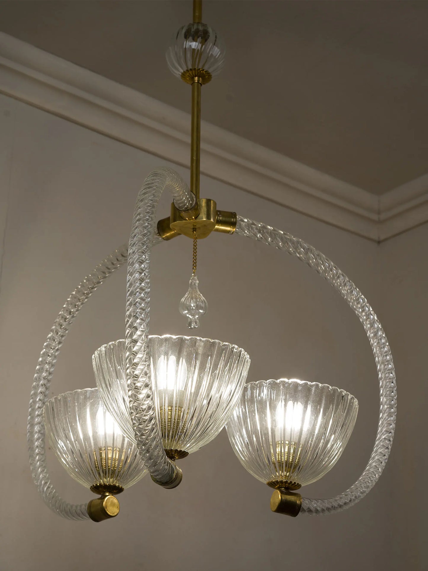 Lampadario Vintage anni '40 in vetro soffiato di Murano a 3 luci | Lo Stile Italiano