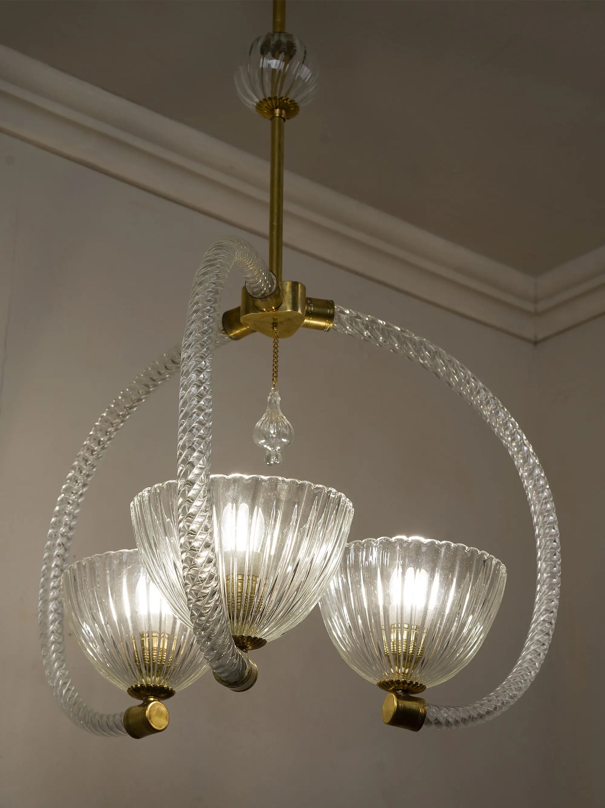 Lampadario Vintage anni '40 in vetro soffiato di Murano a 3 luci | Lo Stile Italiano