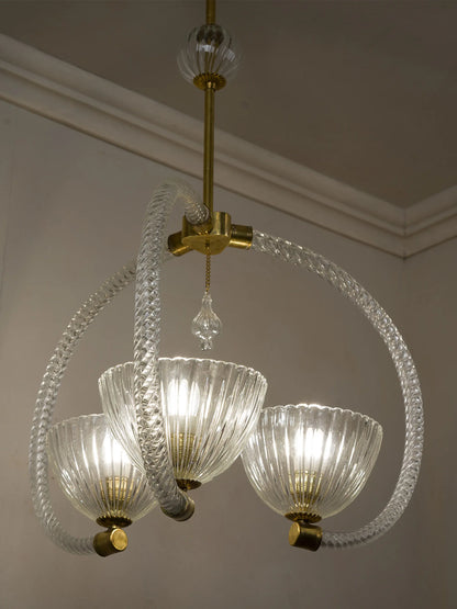 Lampadario Vintage anni '40 in vetro soffiato di Murano a 3 luci | Lo Stile Italiano