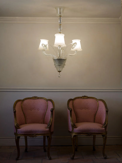 Lampadario Barovier & Toso in vetro di Murano con paralumi satinati anni ’40 ’50 | Lo Stile Italiano 