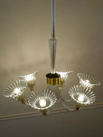 Lampadario in vetro soffiato di Murano design italiano anni40 | Lo Stile Italiano