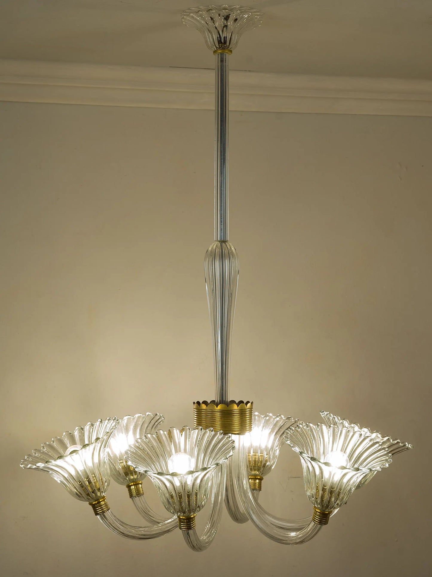 Lampadario vintage in vetro di Murano anni ’40 a 6 luci restaurato 