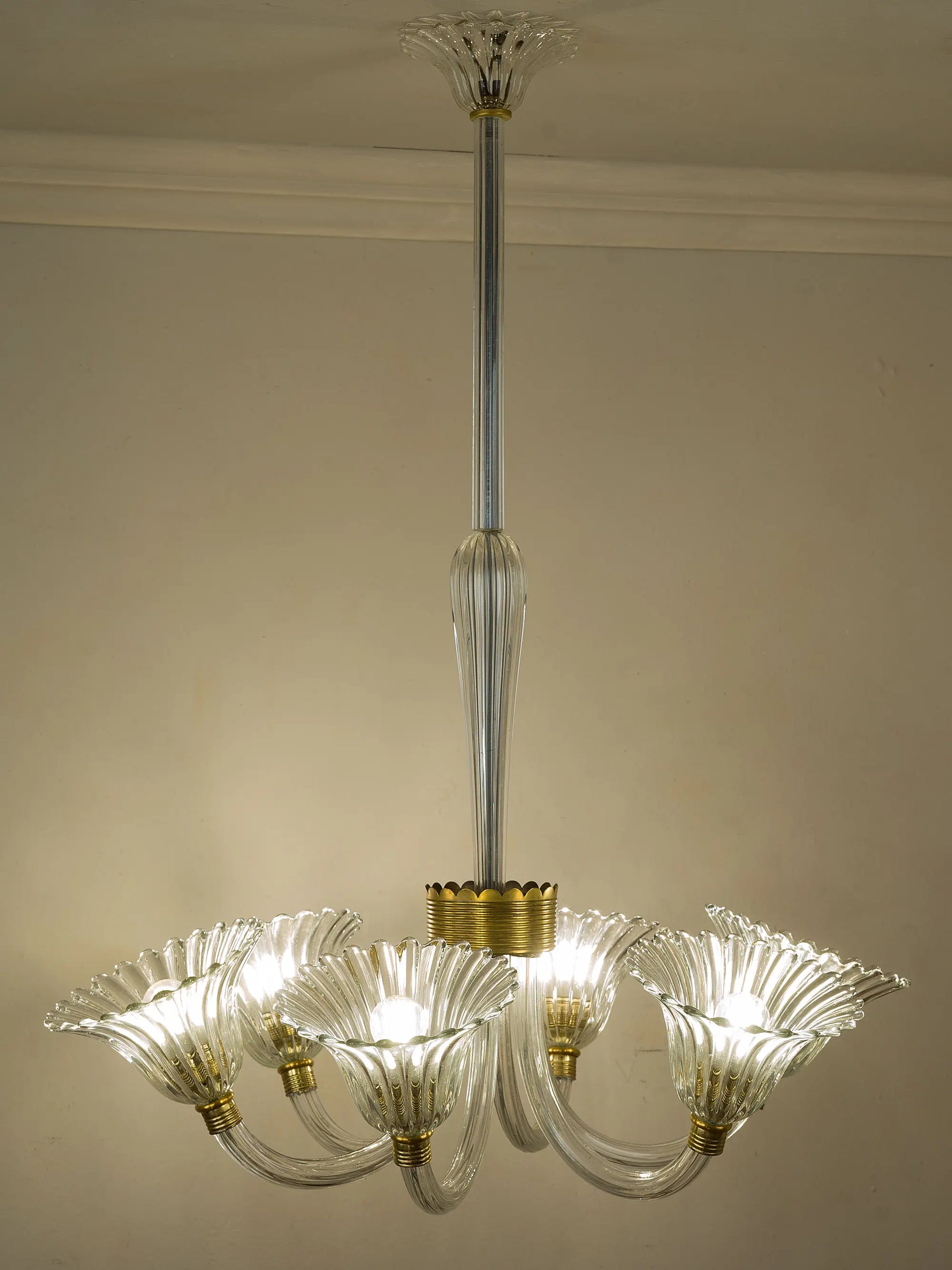 Lampadario vintage in vetro di Murano anni ’40 a 6 luci restaurato 