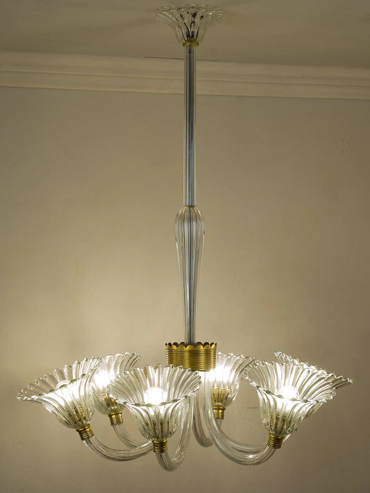 Lampadario vintage in vetro di Murano anni ’40 a 6 luci restaurato 