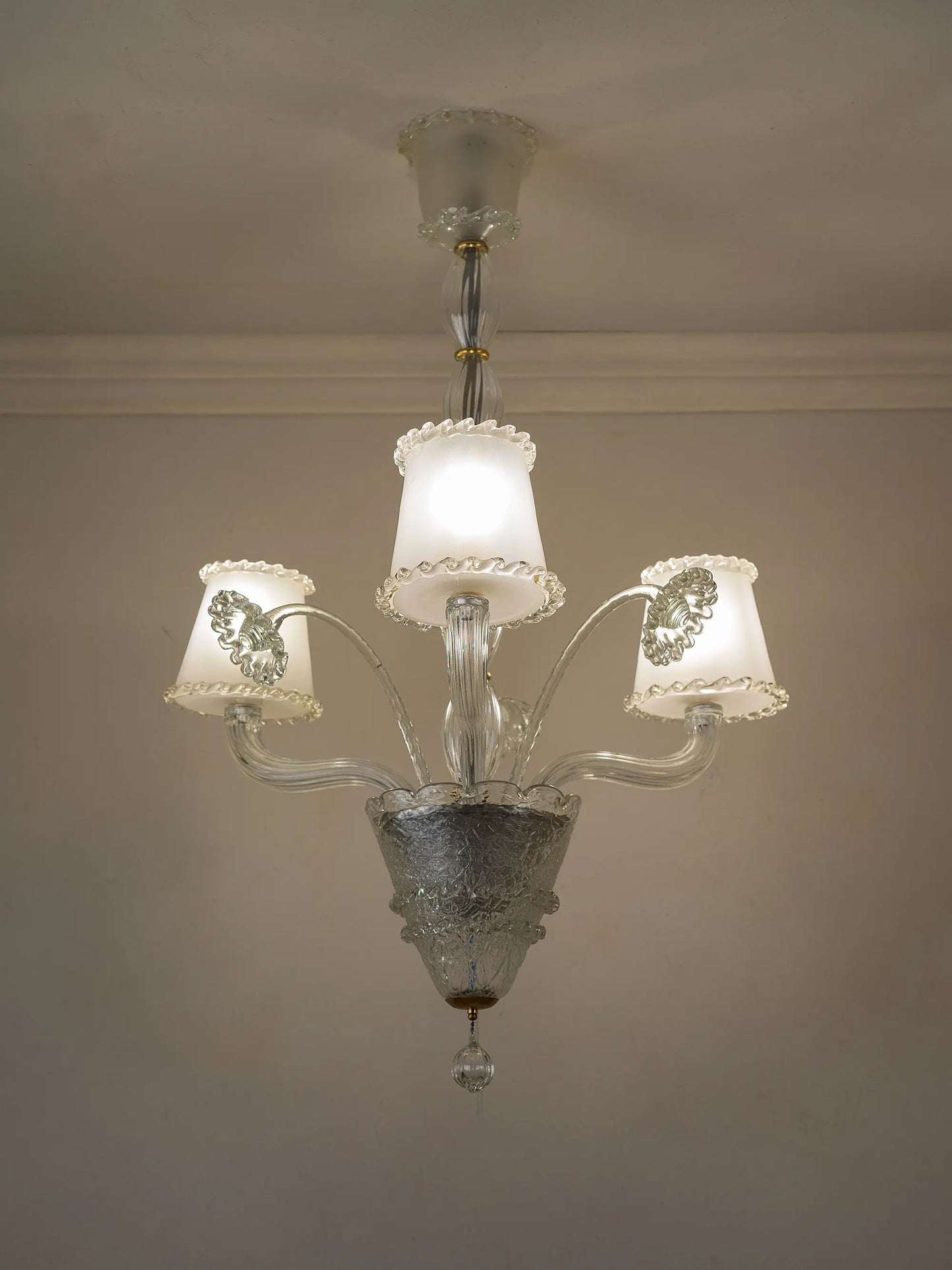 Lampadario Mid-Century Barovier & Toso in Vetro Soffiato di Murano, Tre Luci | Lo Stile Italiano