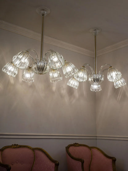 Coppia di lampadari Murano trasparenti con bracci in vetro soffiato | Lo Stile Italiano 