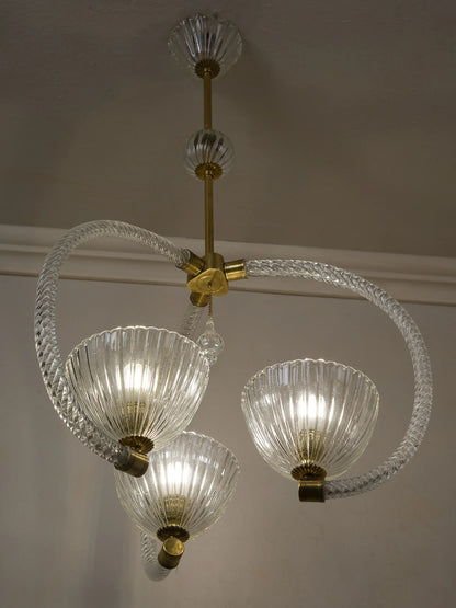 Lampadario antico in ottone e vetro trasparente  | Lo Stile Italiano