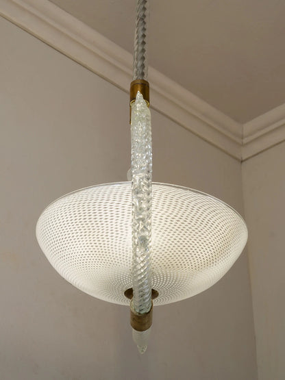 Lampadario veneziano anni '30-'40 in vetro soffiato bianco e trasparente | Lo Stile Italiano