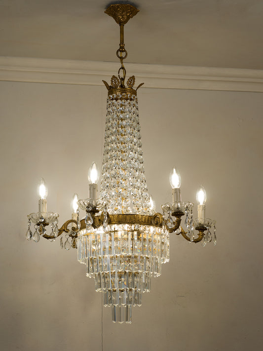 Lampadario vintage in cristallo e ottone, stile Impero, Italia anni 1950–1960 | Lo Stile Italiano