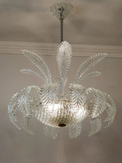 Lampadario vintage in vetro di Murano con grandi foglie e design botanico | Lo Stile Italiano