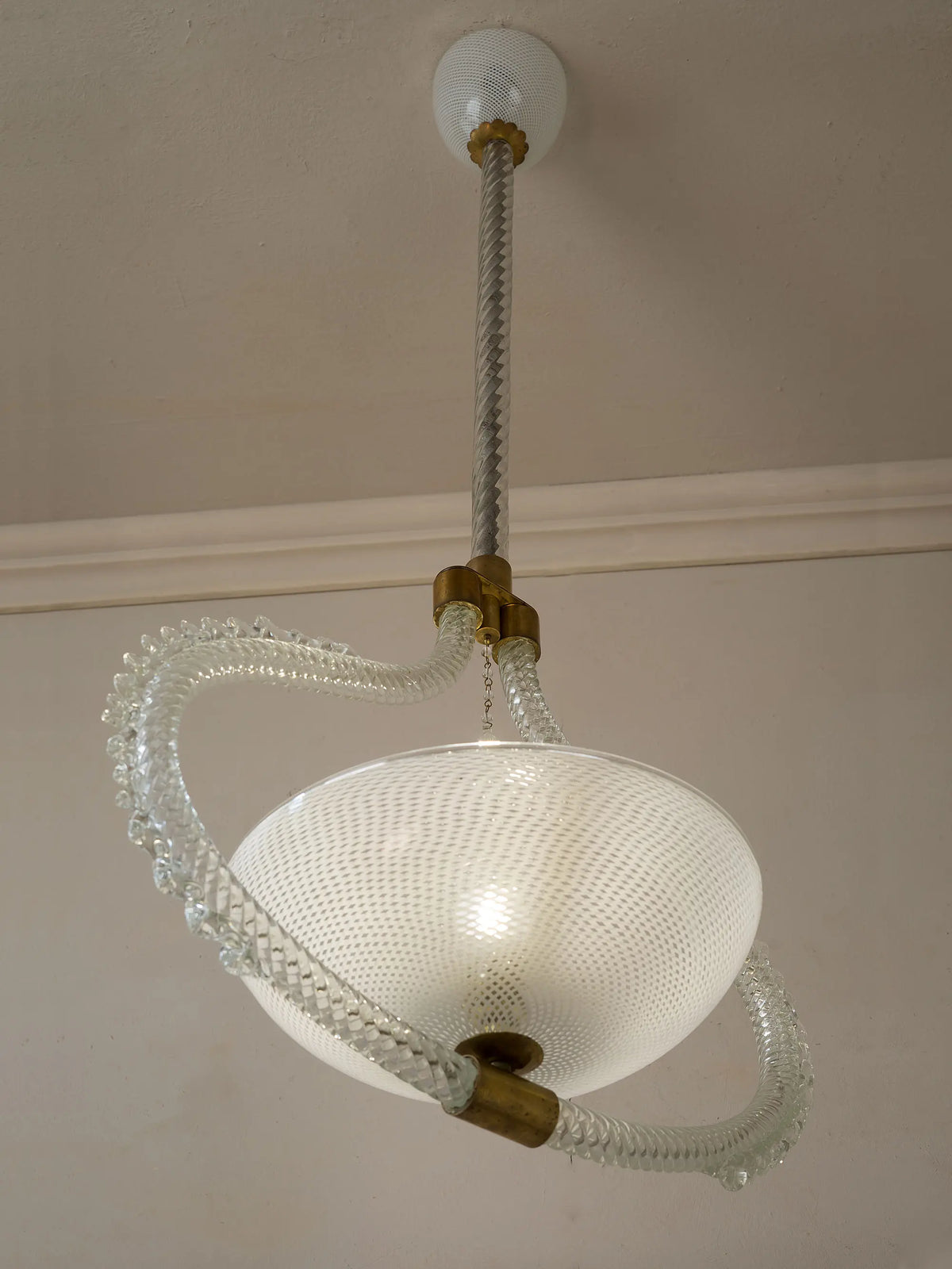 Lampadario vintage Murano anni '30-'40 in vetro reticello Barovier & Toso | Lo Stile Italiano