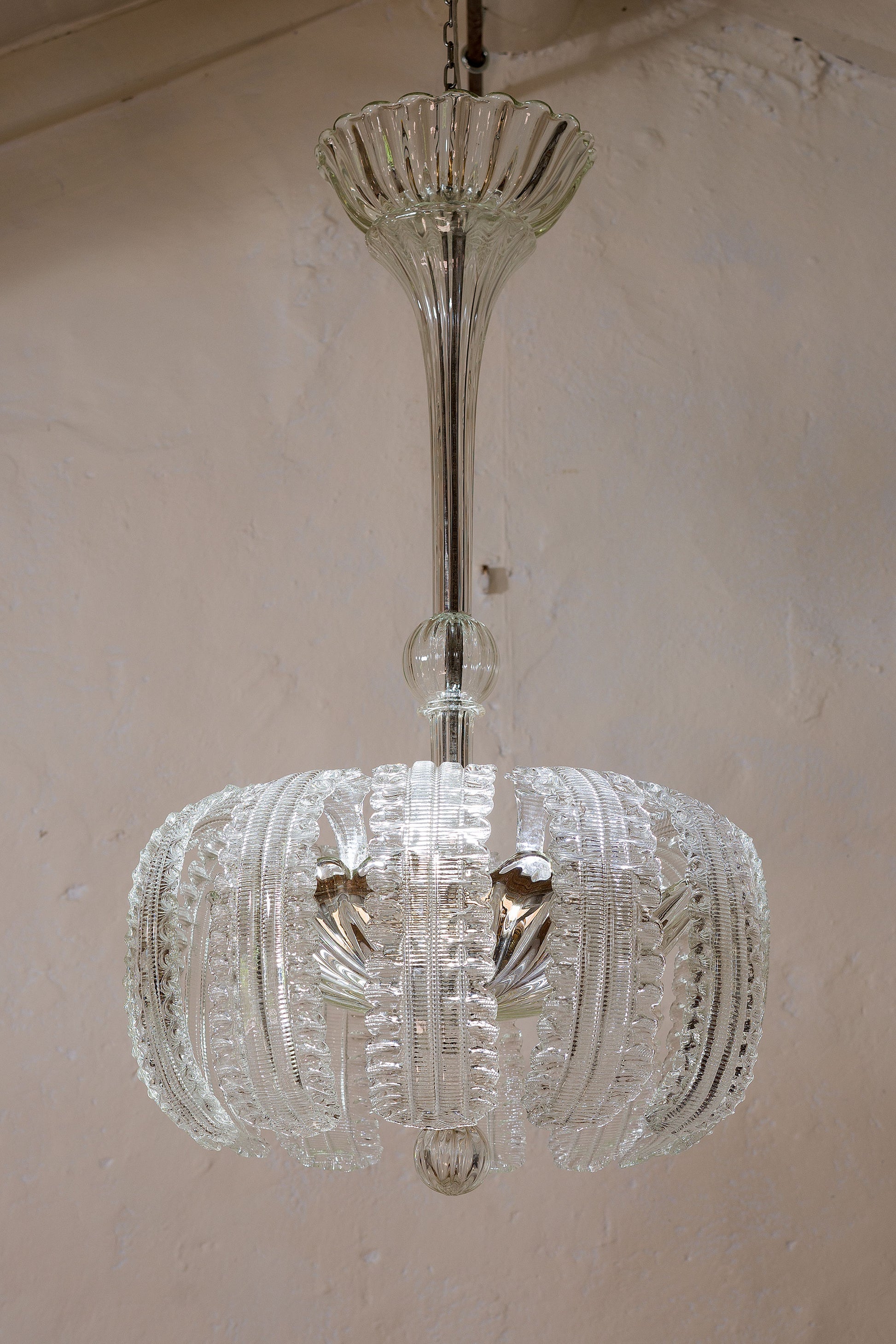 Lampadario antico in vetro di Murano, Barovier e Toso, realizzato a mano, 3 luci-lo-Stile-Italiano