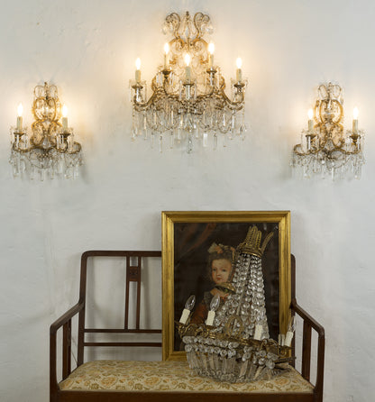 Applique Fiorentine con lampadario Impero e divanetto Art Nouveau fine '800-Lo Stile Italiano