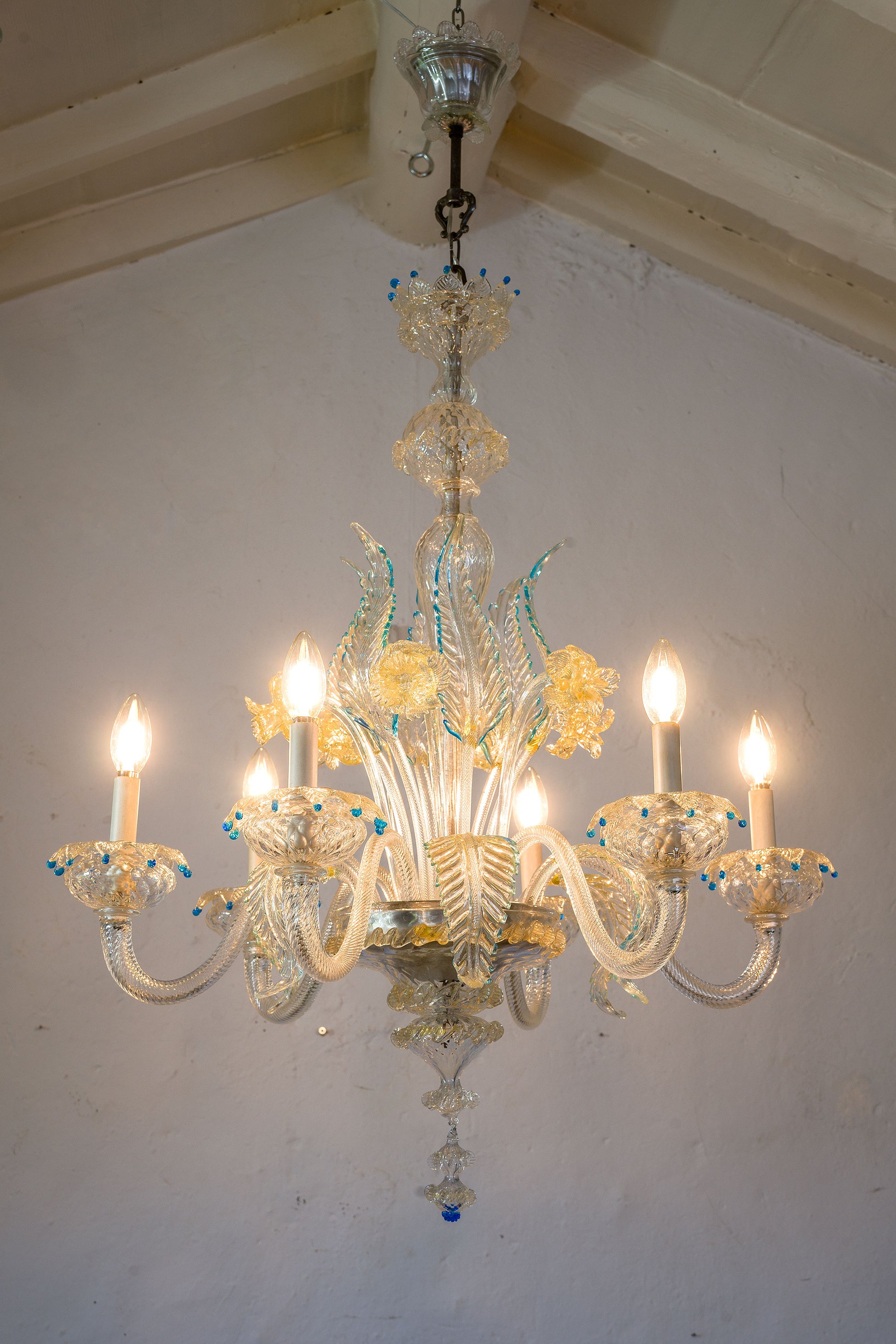 Lampadario Vintage in vetro soffiato Murano 6 luci.| Lo Stile Italiano