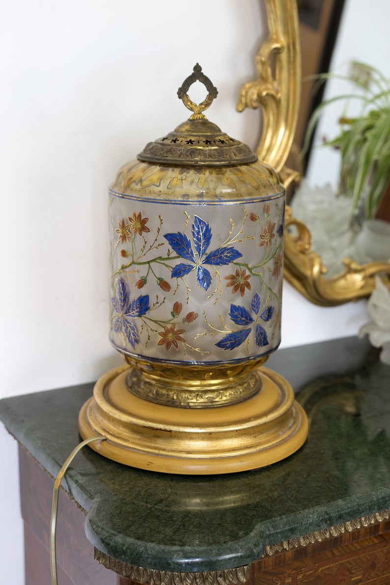 Antica Lampada da Tavolo, in vetro soffiato di Murano-Lo Stile Italiano
