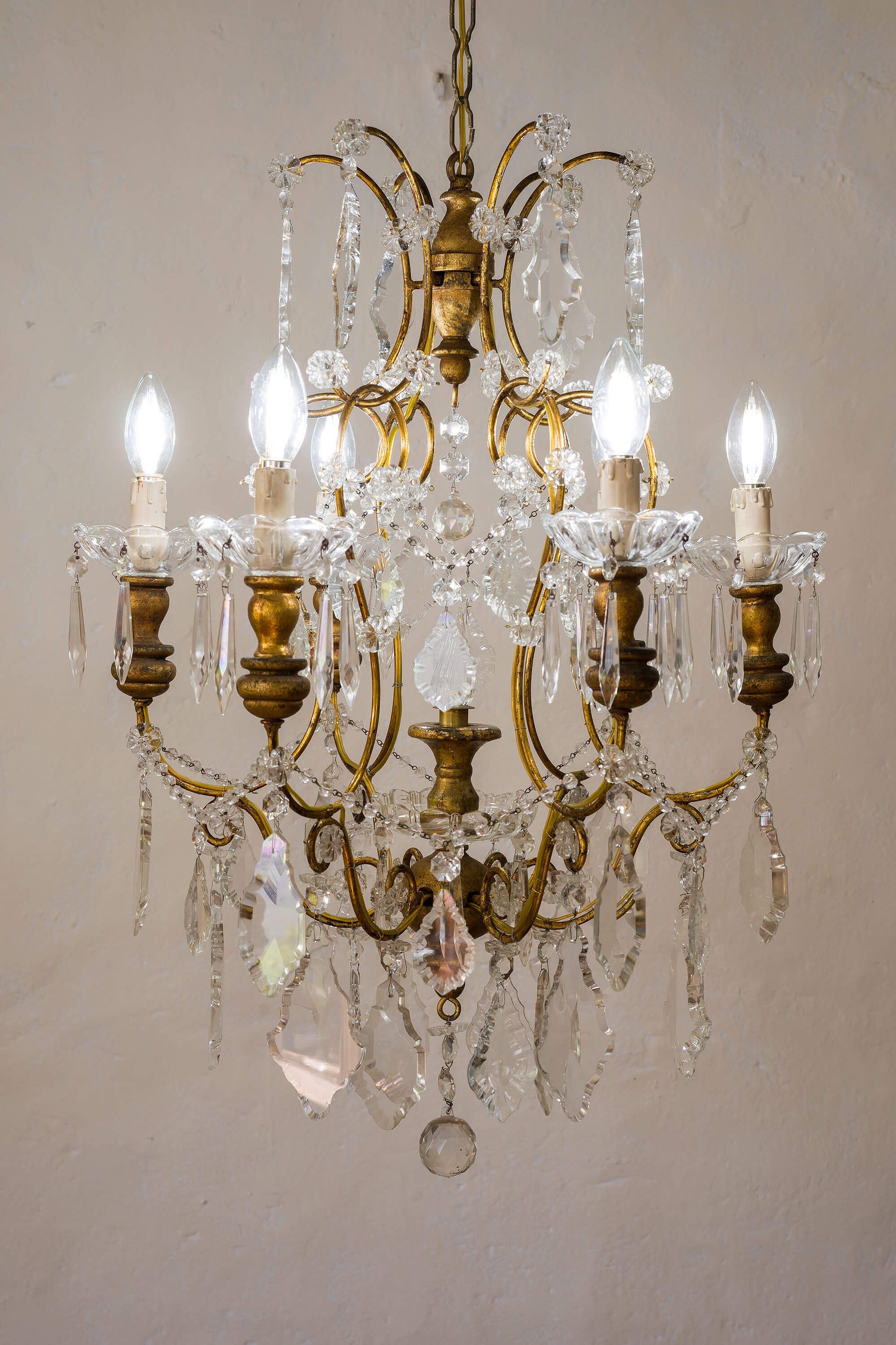 Lampadario Fiorentino stile Maria Teresa di cristallo, con 6 candele-Lo Stile Italiano