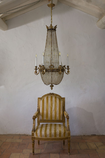Antico lampadario Art Nouveau, con preziose fusioni in bronzo e sfere di cristallo, 15 luci-Lo Stile Italiano