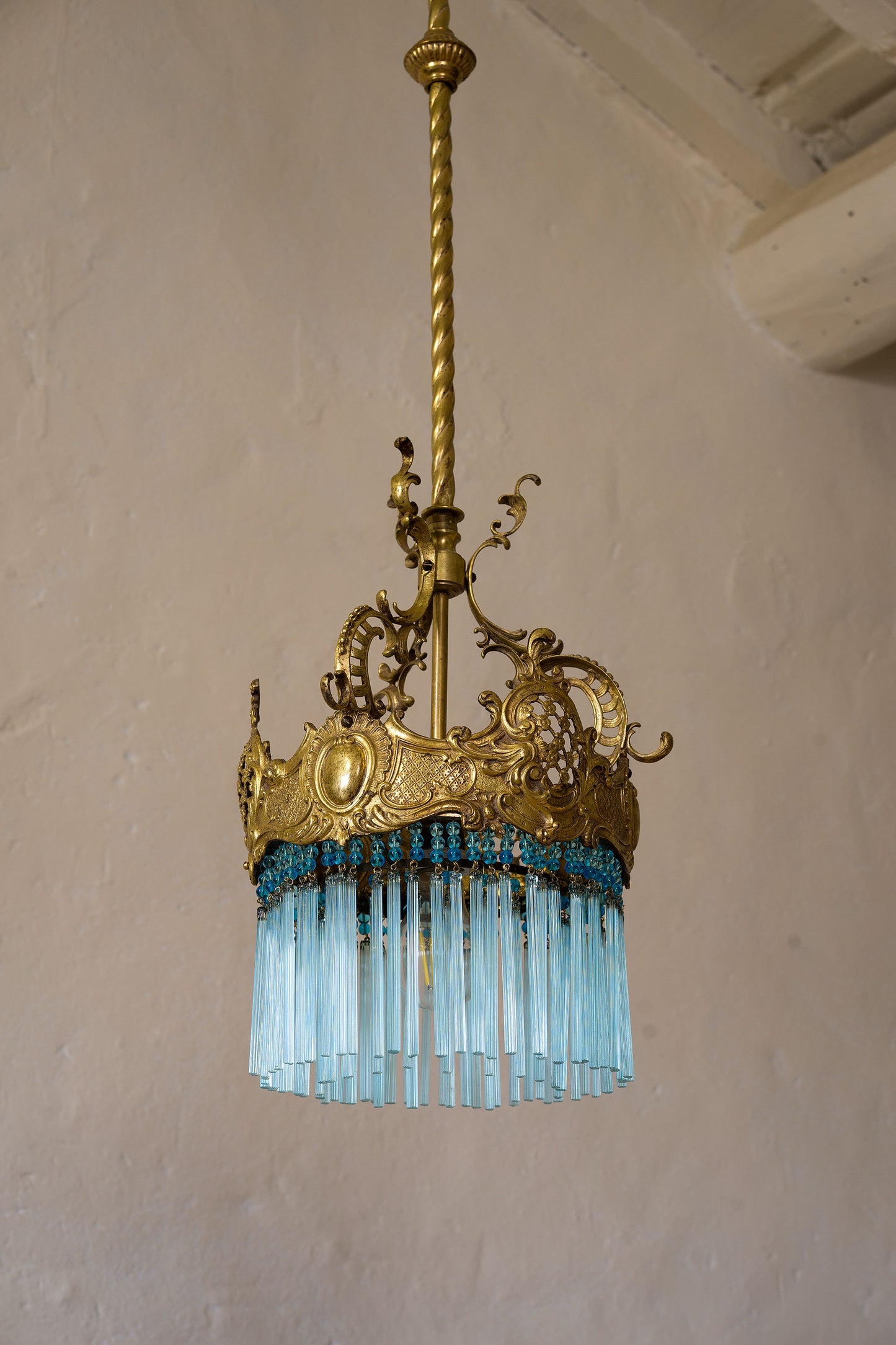 Antico lampadario Art Nouveau con cannule in vetro di Murano-Lo Stile Italiano