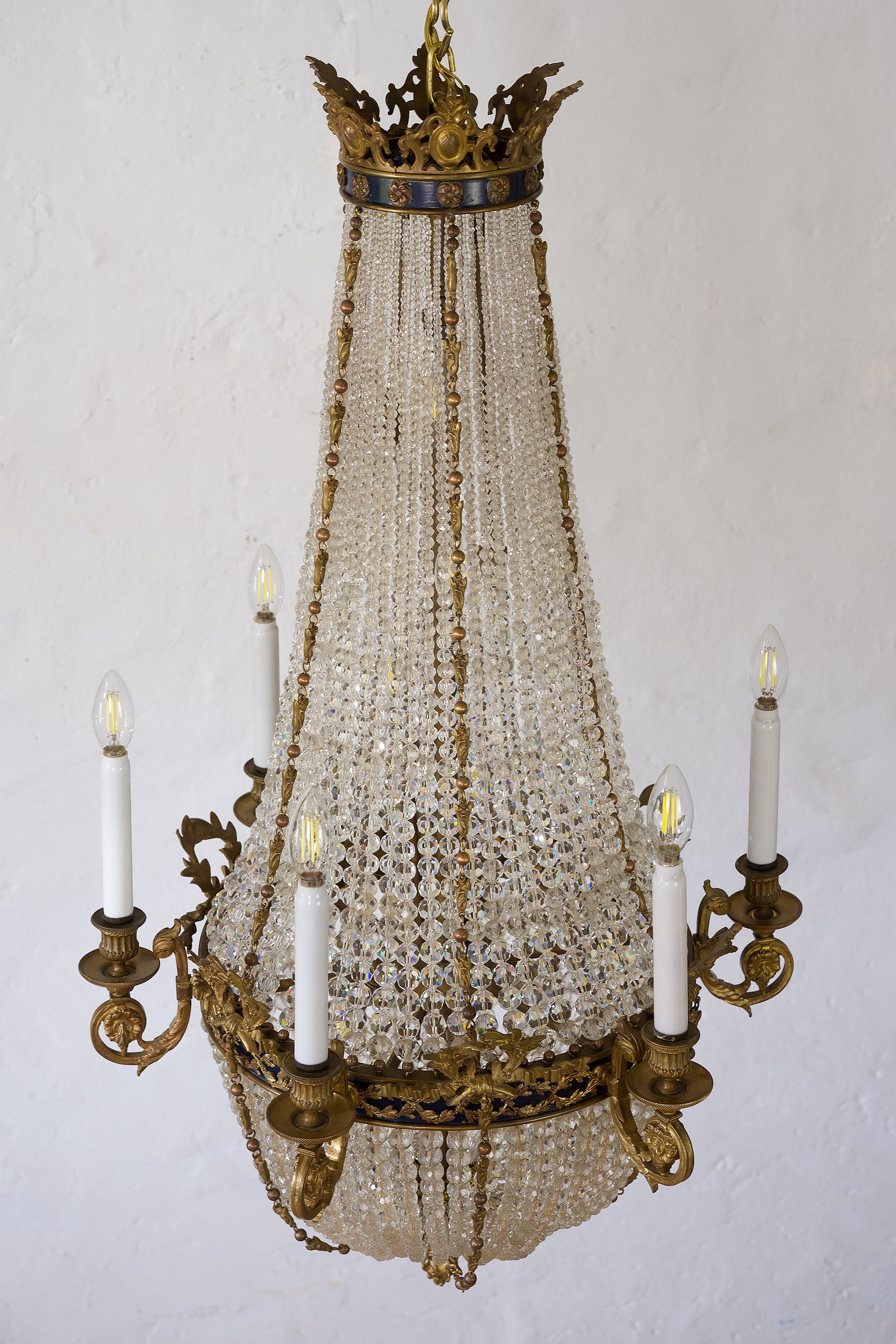Lampadario Napoleone III, fine ‘800 primi '900  in cristallo e bronzo cesellato-Lo Stile Italiano