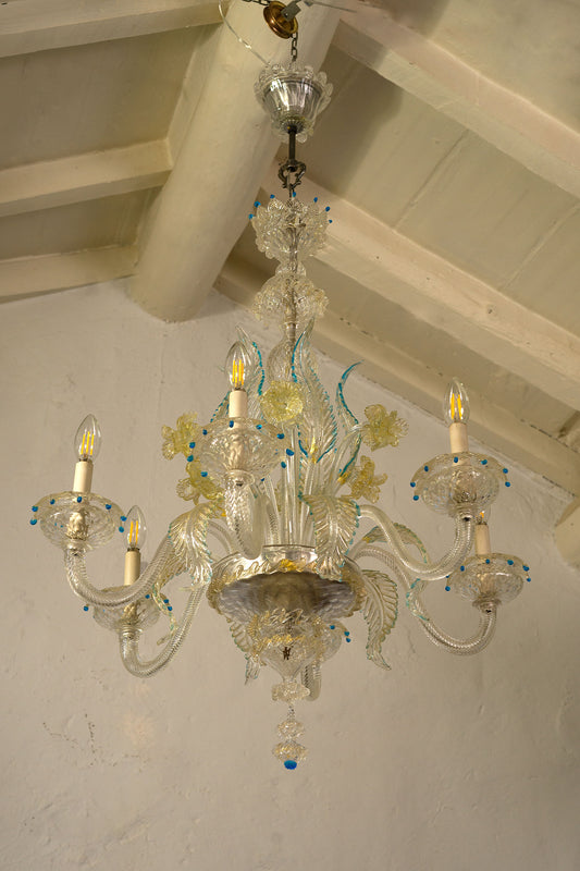 Lampadario vetro soffiato Murano forma bouchet fiorito.| Lo Stile Italiano