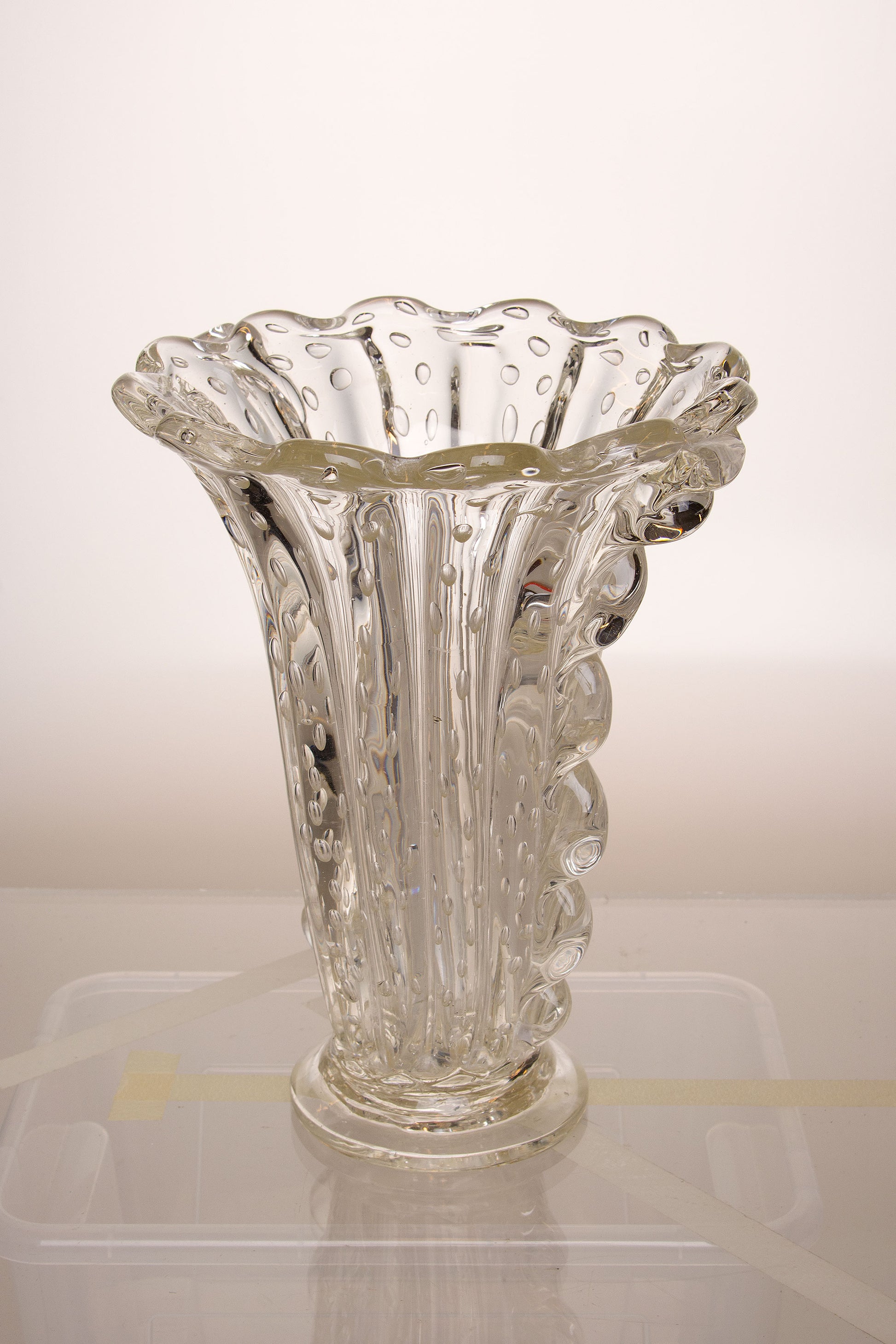 Antico vaso barovier e Toso in vetro soffiato Bullicante-Lo Stile Italiano