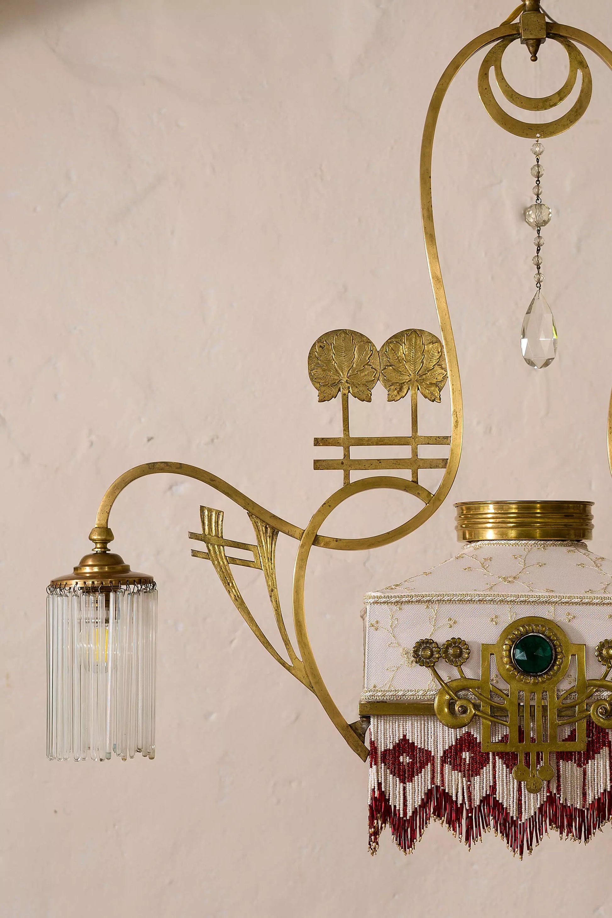 Lampadario Art Dèco Antico a 5 Luci, Gocce Pendenti in vetro di Murano, Italia anni '30| Lo Stile Italiano
