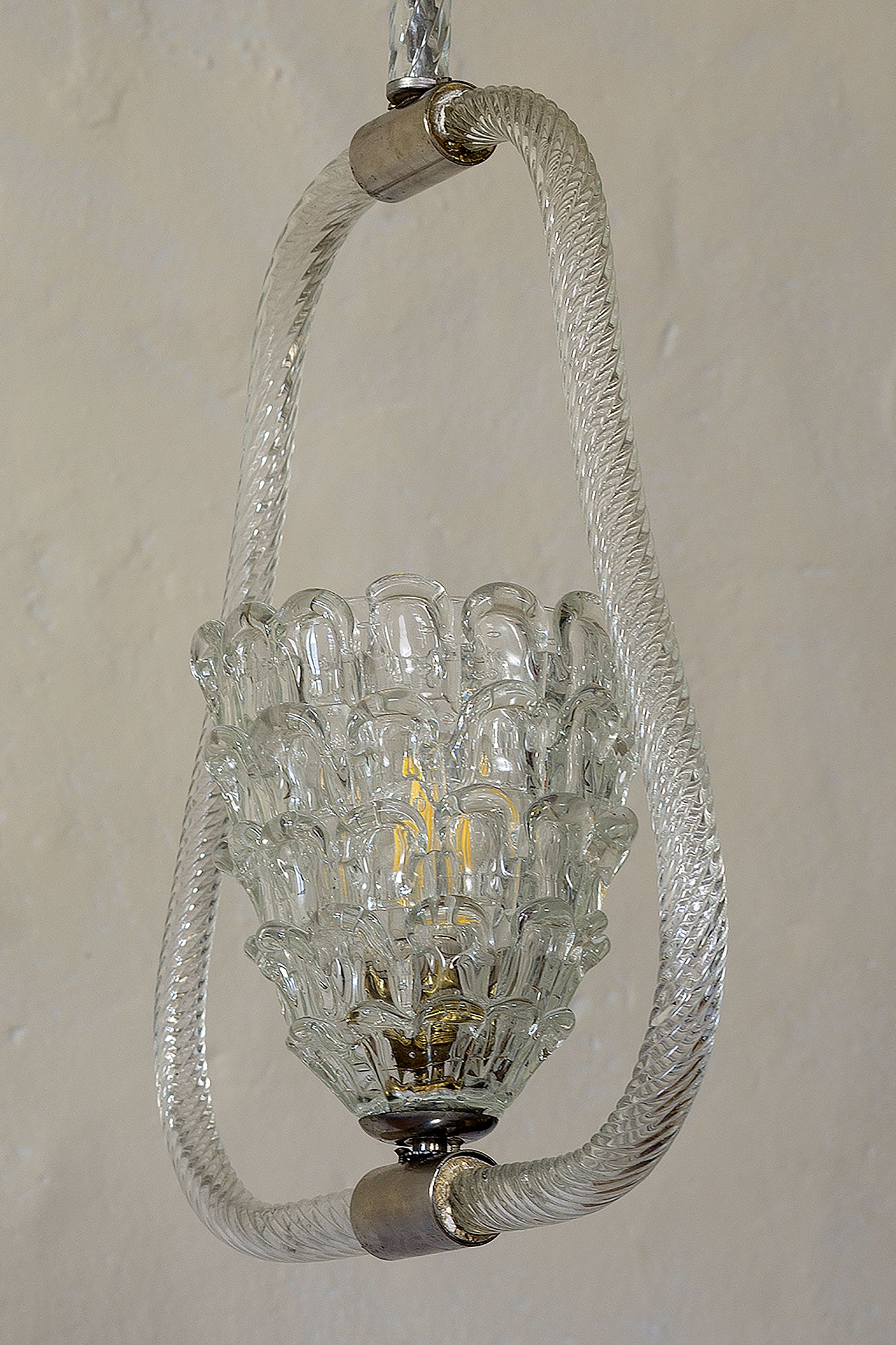 Lampadario antico in vetro di Murano con lavorazione a petali sovrapposti-Lo Stile Italiano