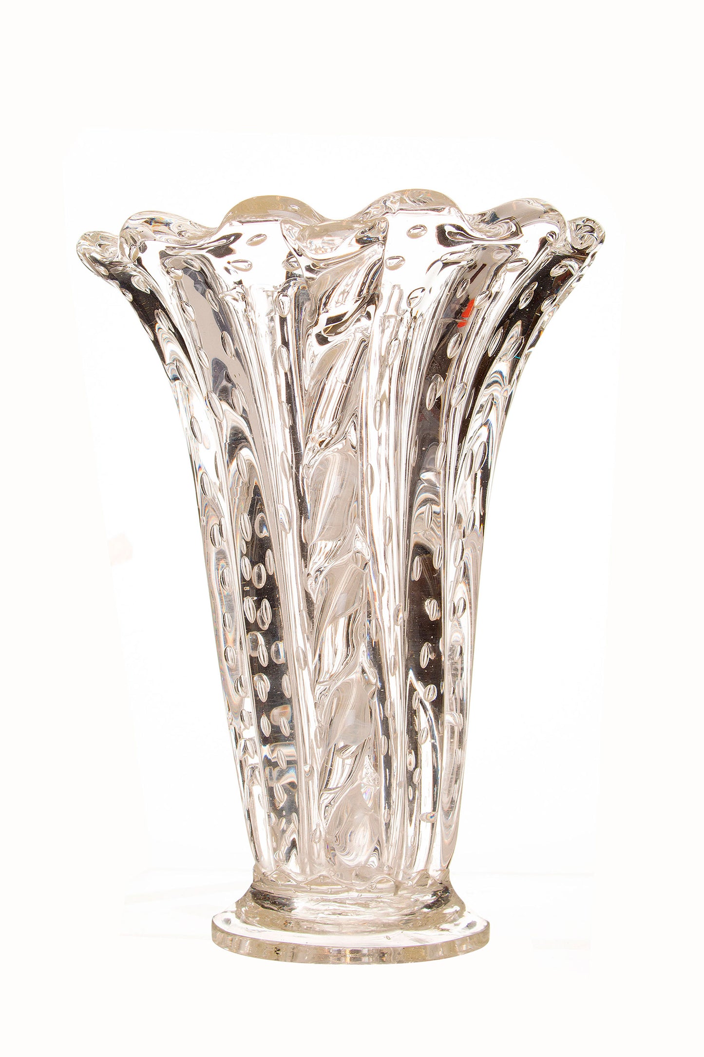 Vaso in vetro cristallo soffiato anni 30, Made in Italy-Lo Stile Italiano