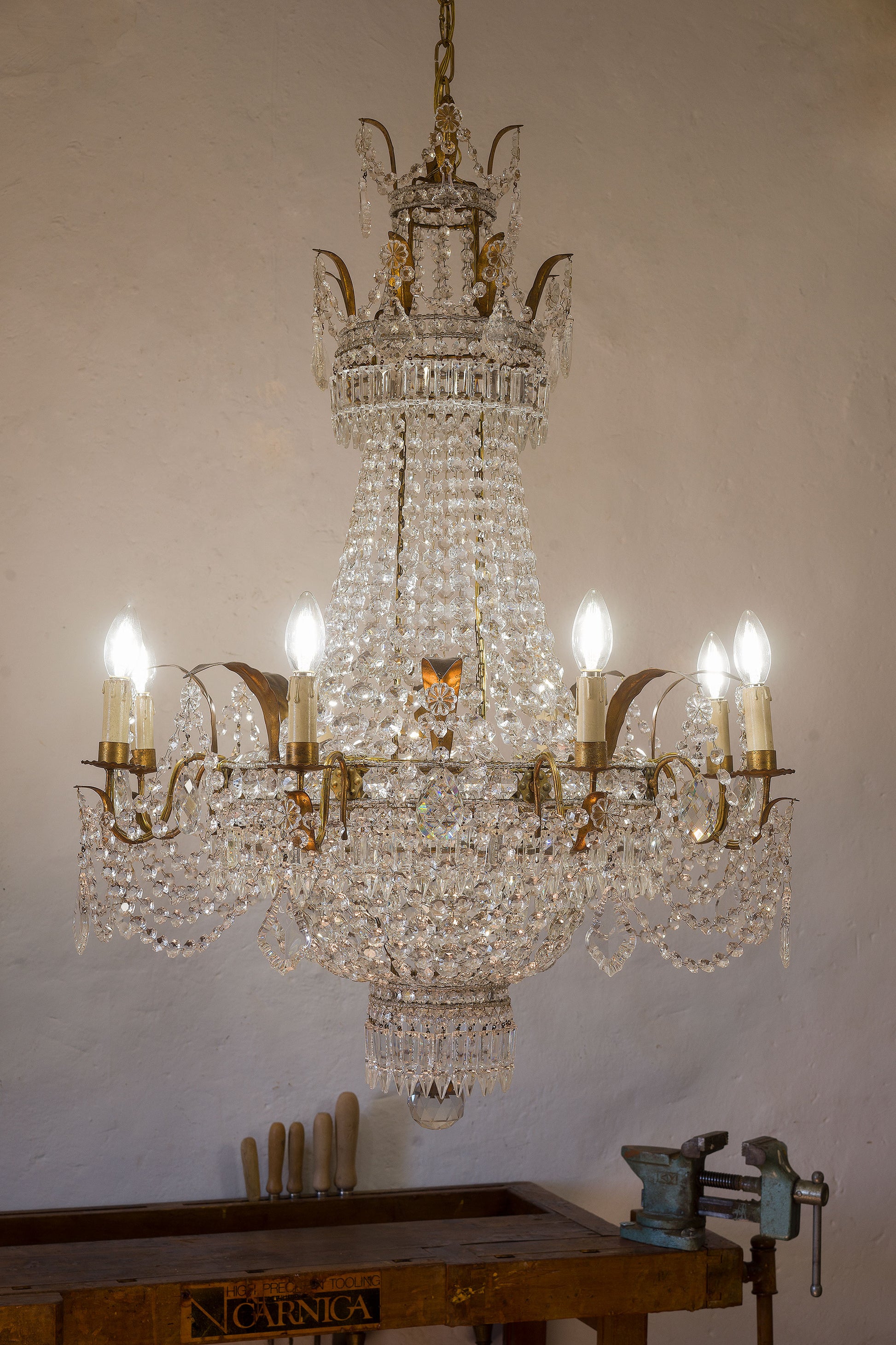 Lampadario di cristallo Art Nouveau (Liberty), anni '40, cristallo-Lo Stile Italiano