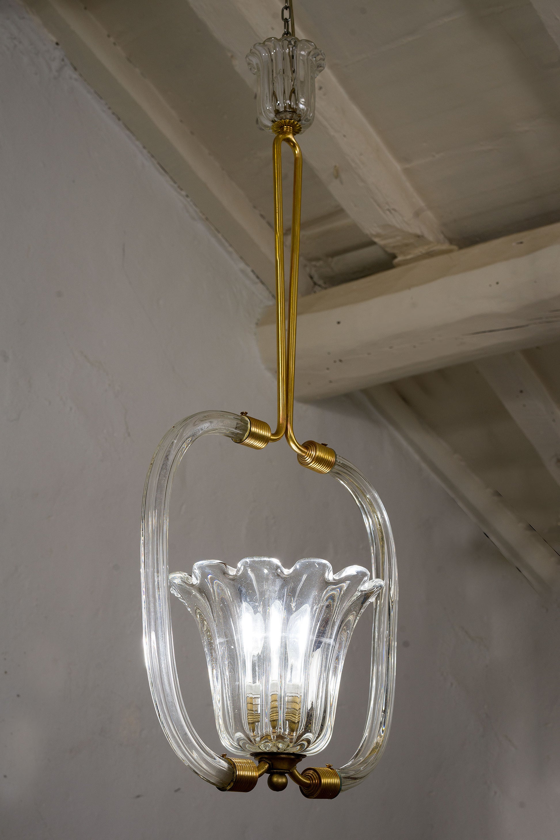 Lampadario Archimede Seguso in vetro di Murano, periodo Art Déco, 1 luce-Lo Stile Italiano